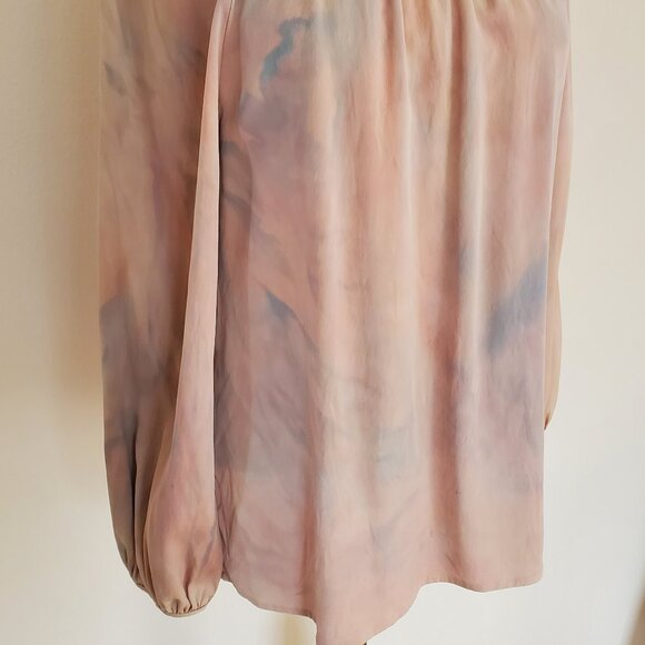 Theory silk blouse ruched poet shirt painted ballet pink blue purple peach Med - Picture 7 of 9